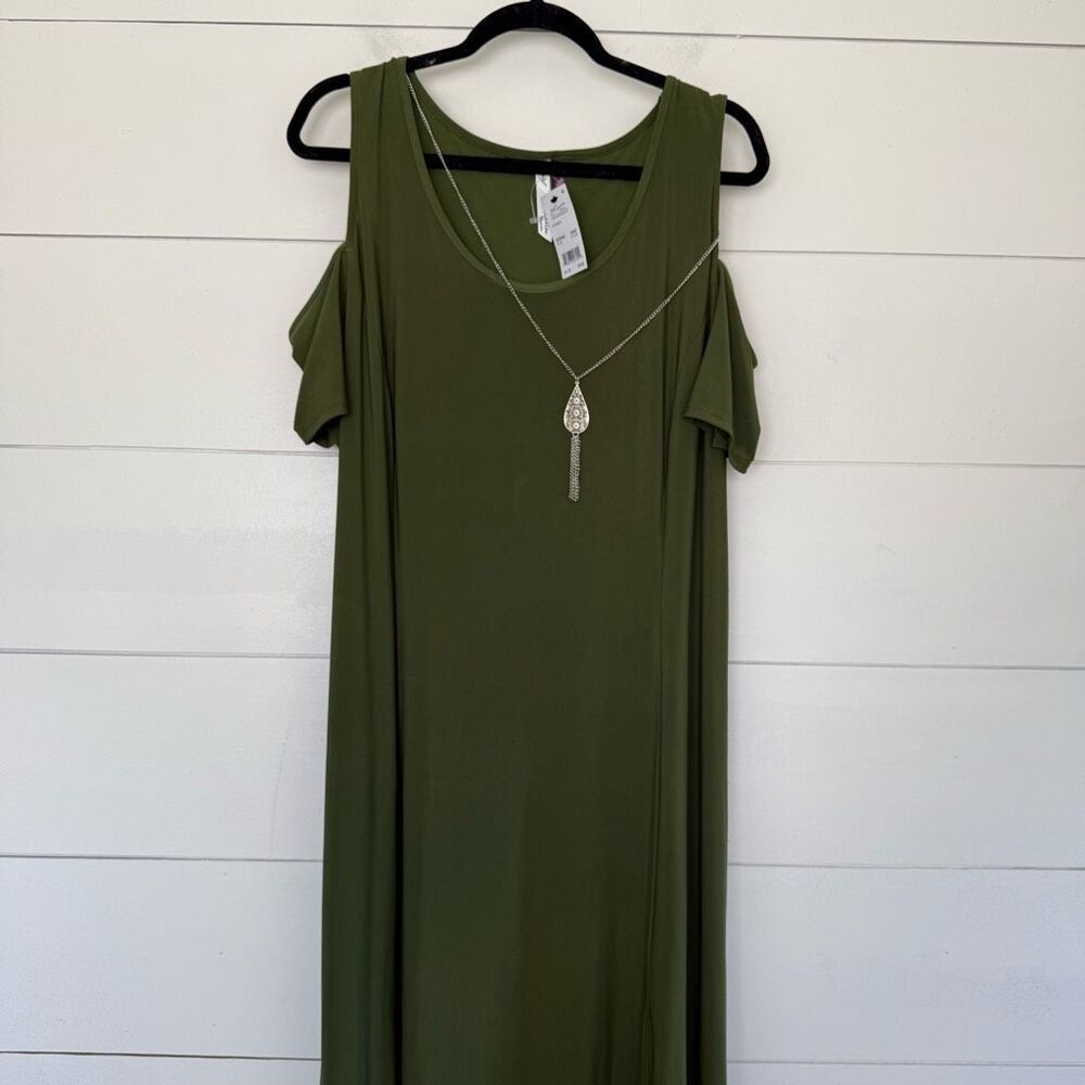 NY Collection Women’s 2X Olive Green Cold Shoulder Dress New